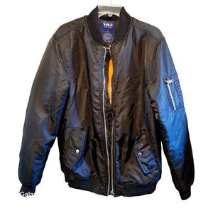 Vigo Mens Black Nylon Bomber Jacket With Zippers Pockets & Ribbed Cuffs Small Si